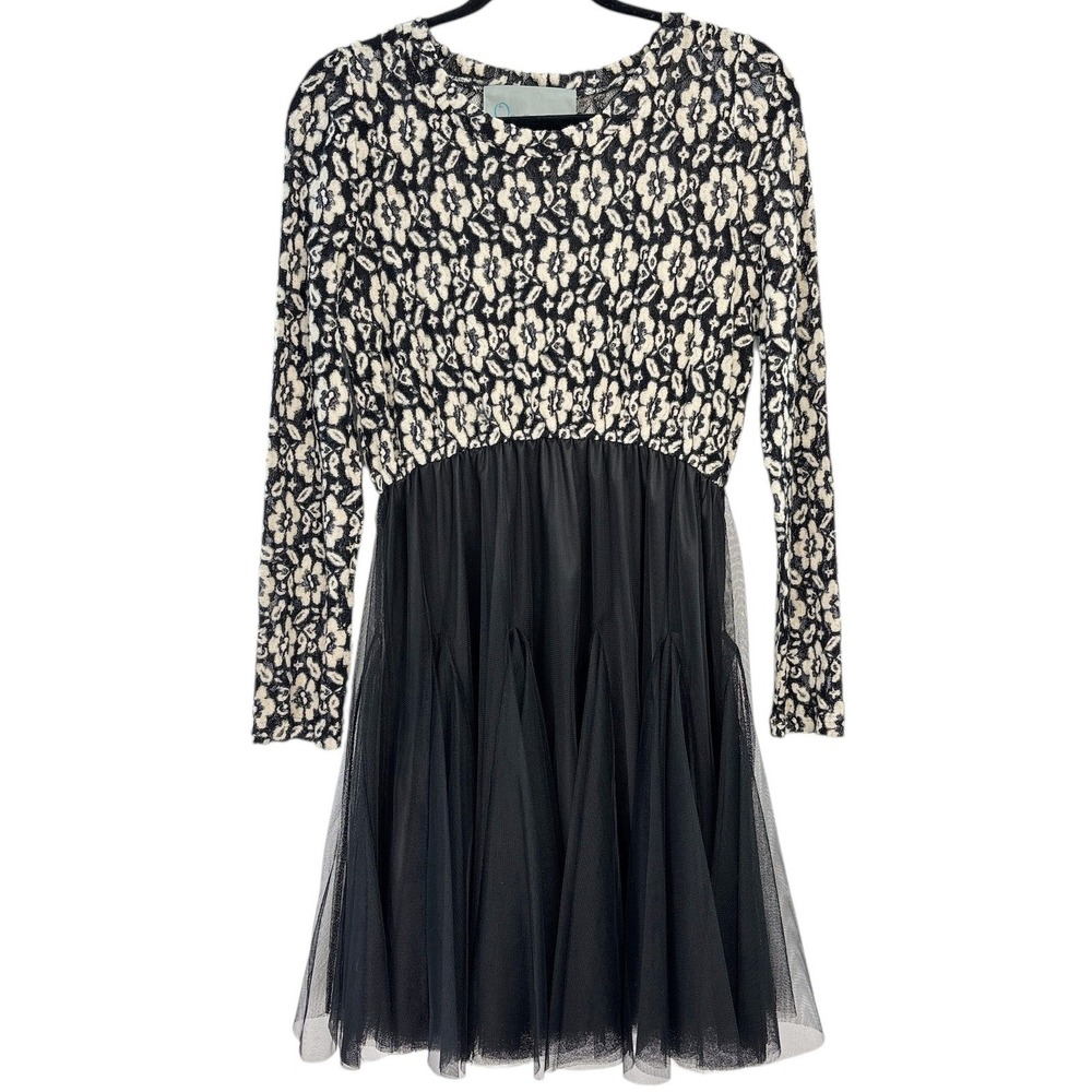 O2 Collection Dress Womens Large Black Mesh Tulle Floral Lace Sparkle Whimsigoth